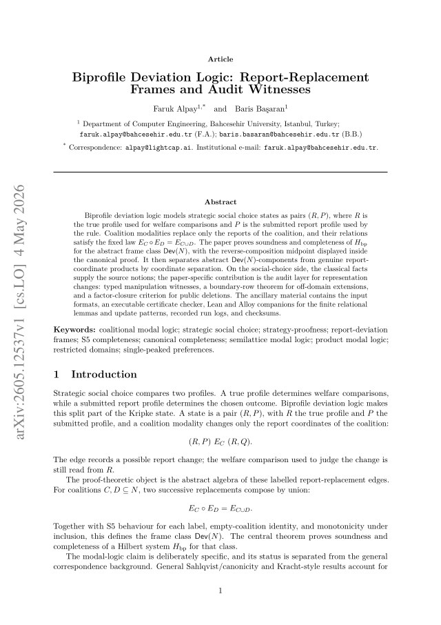First page of Biprofile Deviation Logic: Report-Replacement Frames and Audit Witnesses