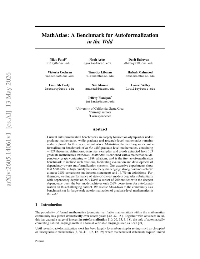 First page of MathAtlas: A Benchmark for Autoformalization in the Wild
