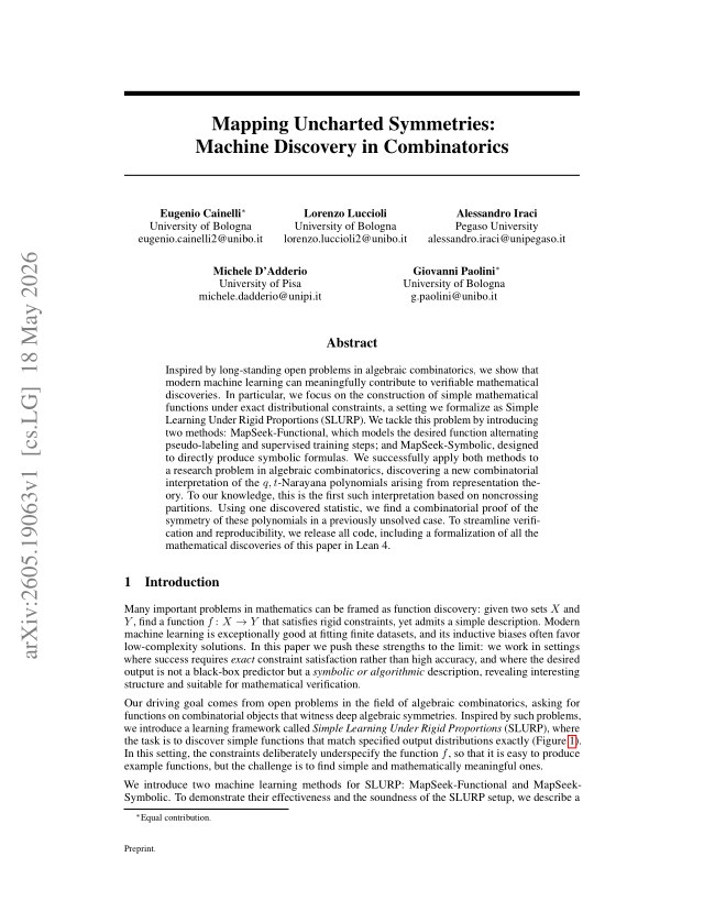 First page of Mapping Uncharted Symmetries: Machine Discovery in Combinatorics