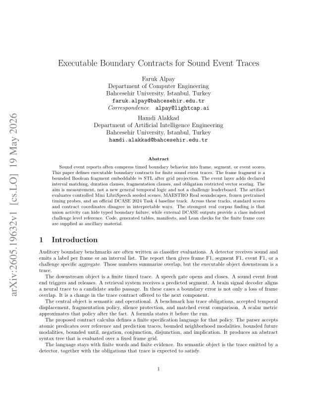 First page of Executable Boundary Contracts for Sound Event Traces