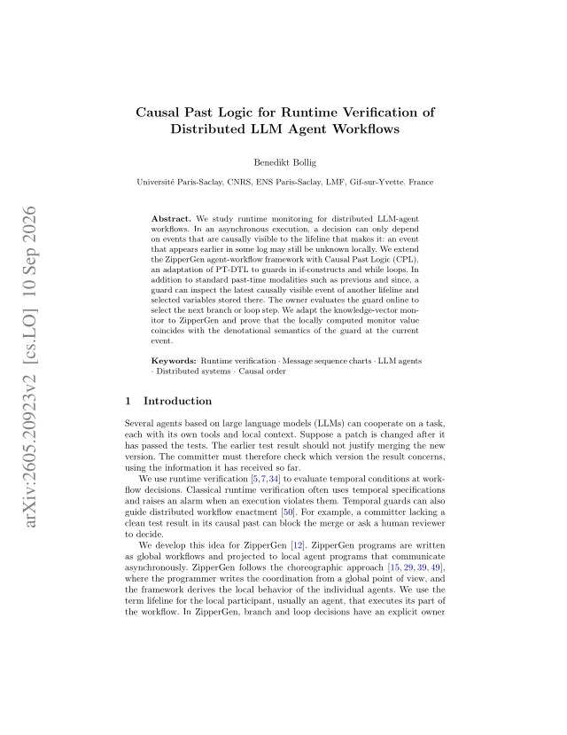First page of Causal Past Logic for Runtime Verification of Distributed LLM Agent Workflows