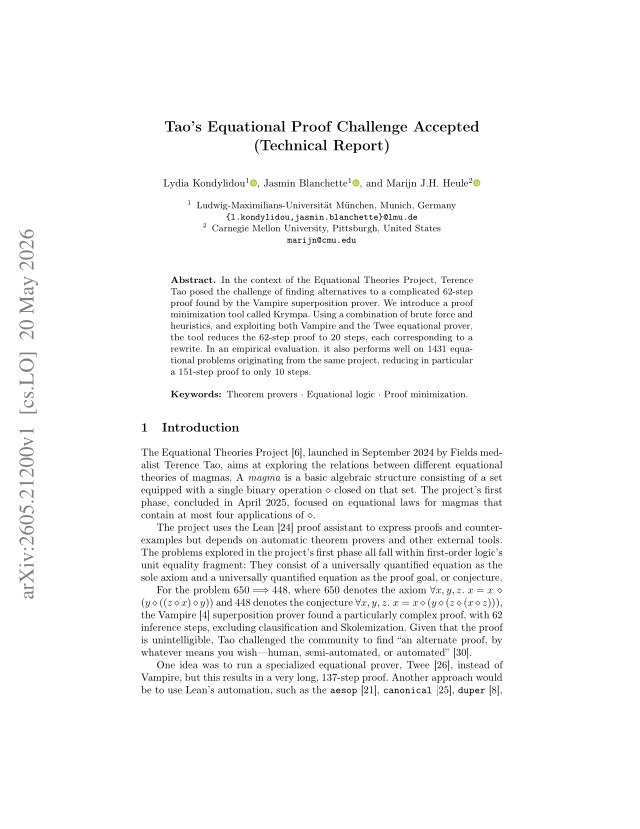 First page of Tao's Equational Proof Challenge Accepted (Technical Report)