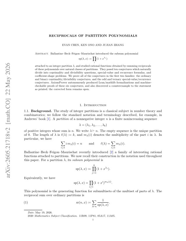 First page of Reciprocals of Partition Polynomials