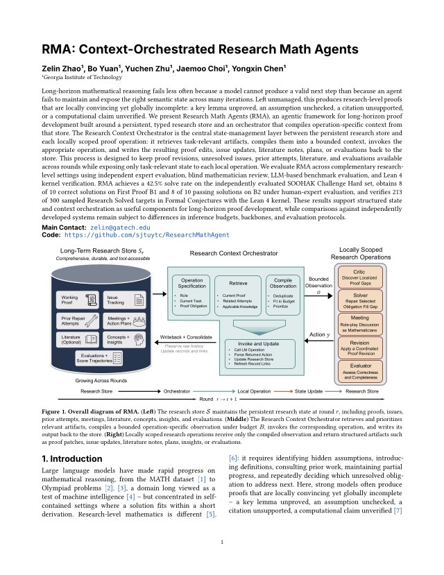 First page of RMA: Context-Orchestrated Research Math Agents