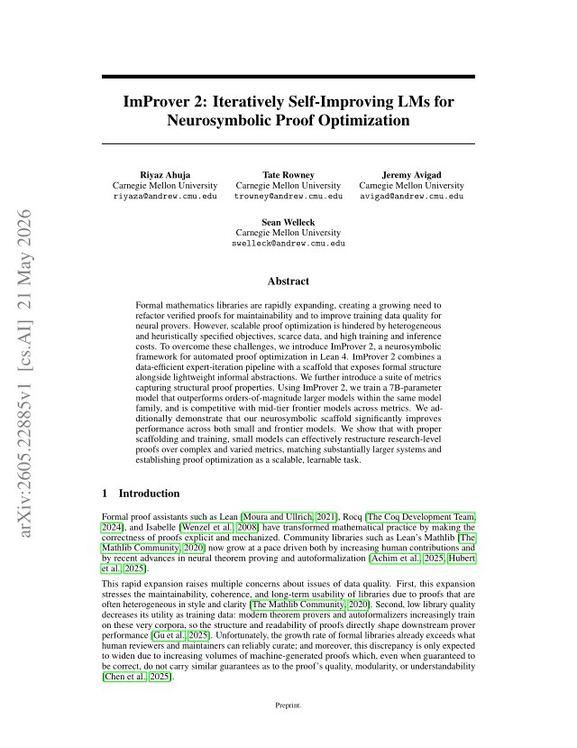 First page of ImProver 2: Iteratively Self-Improving LMs for Neurosymbolic Proof Optimization