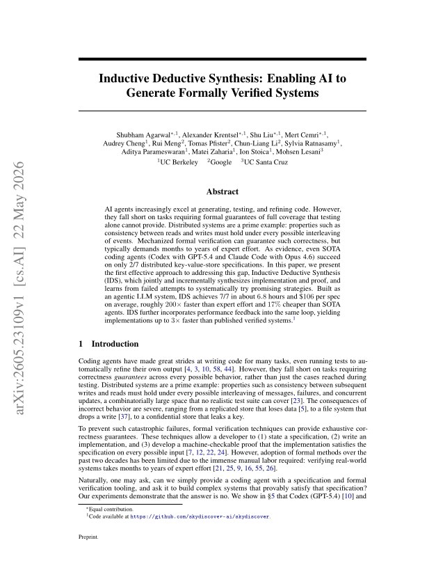 First page of Inductive Deductive Synthesis: Enabling AI to Generate Formally Verified Systems