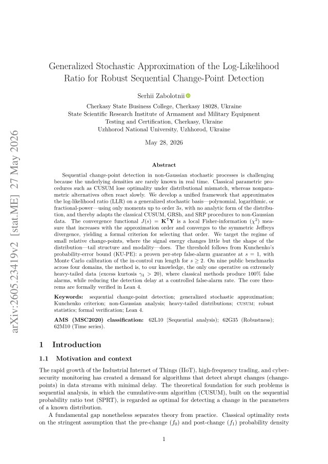 First page of Generalized Stochastic Approximation of the Log-Likelihood Ratio for Robust Sequential Change-Point Detection