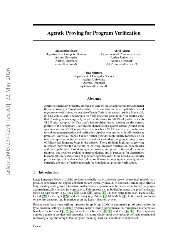 First page of Agentic Proving for Program Verification