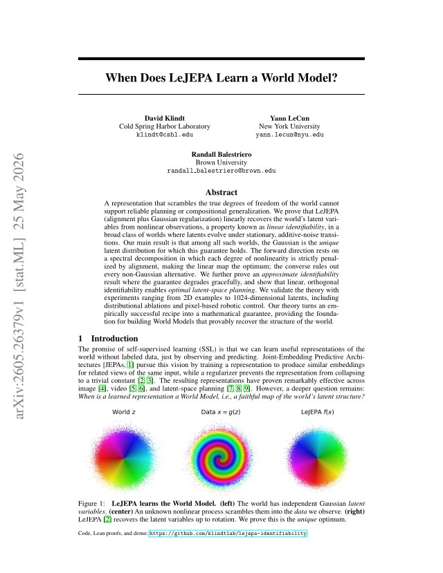 First page of When Does LeJEPA Learn a World Model?