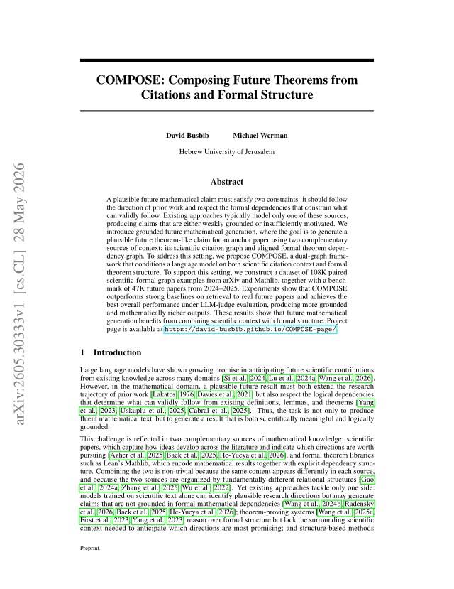 First page of COMPOSE: Composing Future Theorems from Citations and Formal Structure