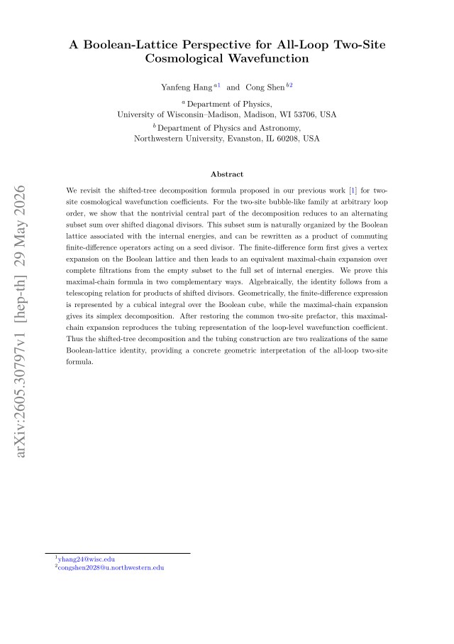 First page of A Boolean-Lattice Perspective for All-Loop Two-Site Cosmological Wavefunction