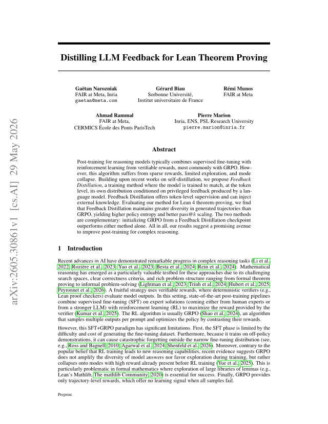 First page of Distilling LLM Feedback for Lean Theorem Proving