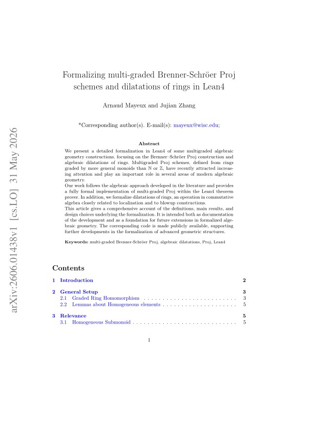 First page of Formalizing multi-graded Brenner-Schröer Proj schemes and dilatations of rings in Lean4