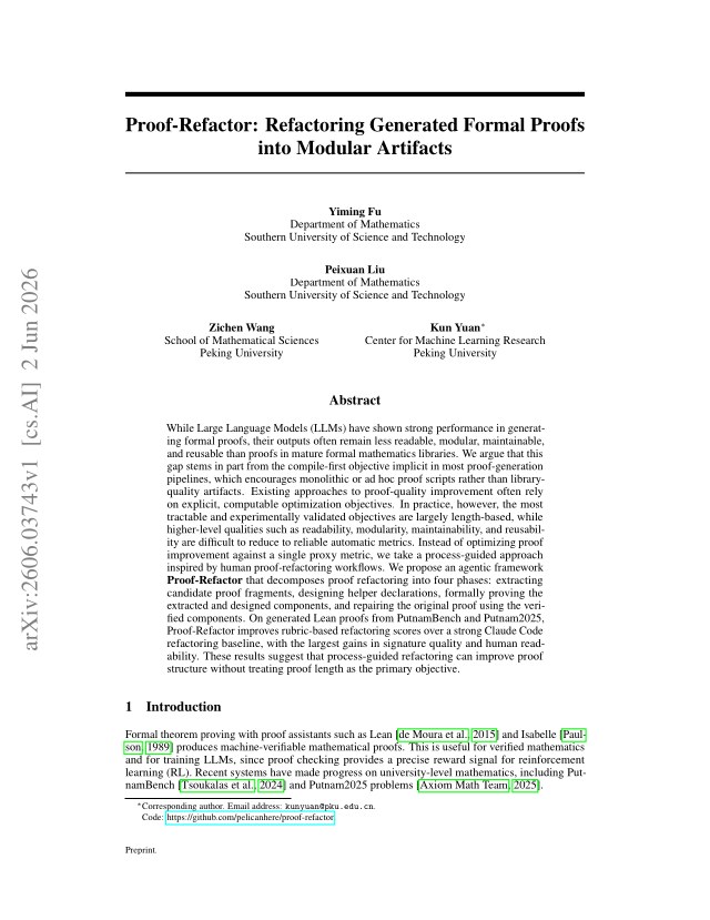 First page of Proof-Refactor: Refactoring Generated Formal Proofs into Modular Artifacts