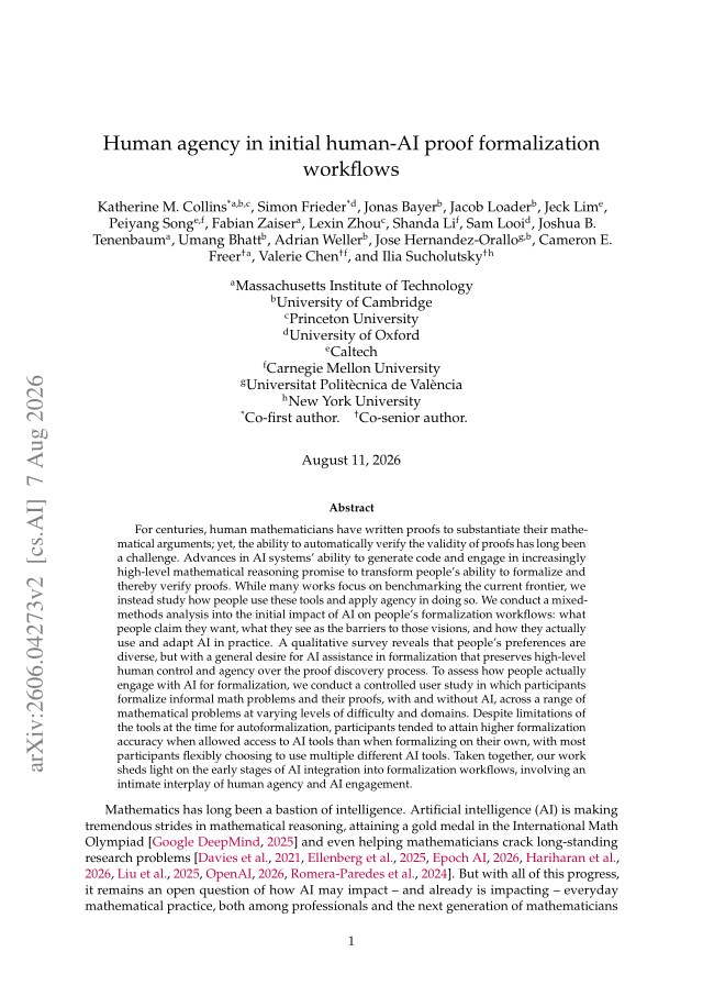 First page of Human agency in initial human-AI proof formalization workflows