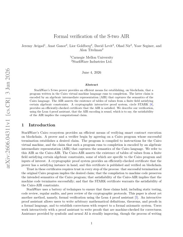 First page of Formal verification of the S-two AIR