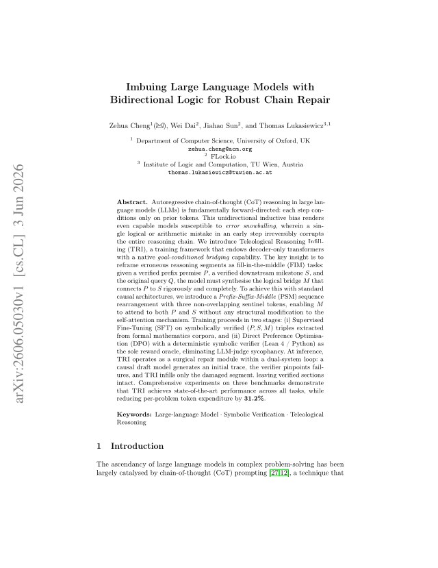First page of Imbuing Large Language Models with Bidirectional Logic for Robust Chain Repair