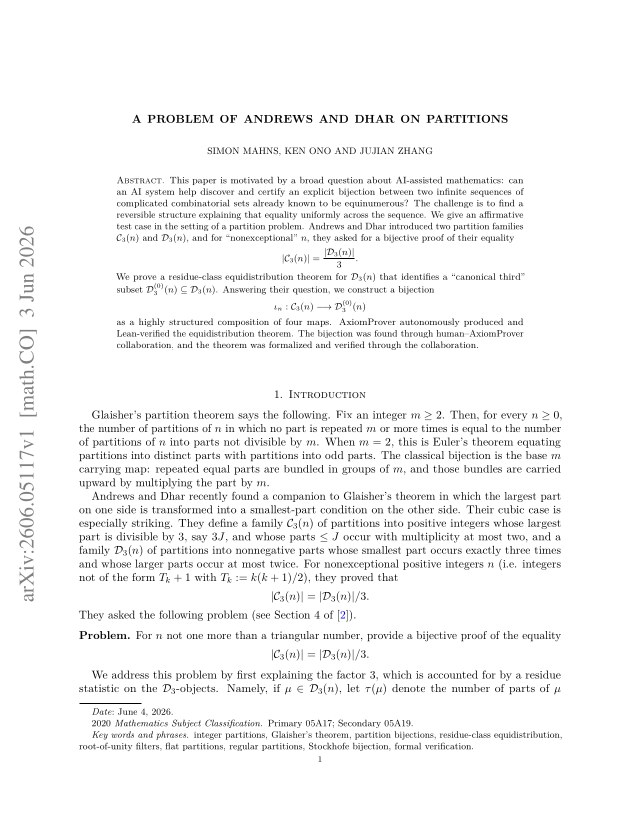 First page of A problem of Andrews and Dhar on partitions