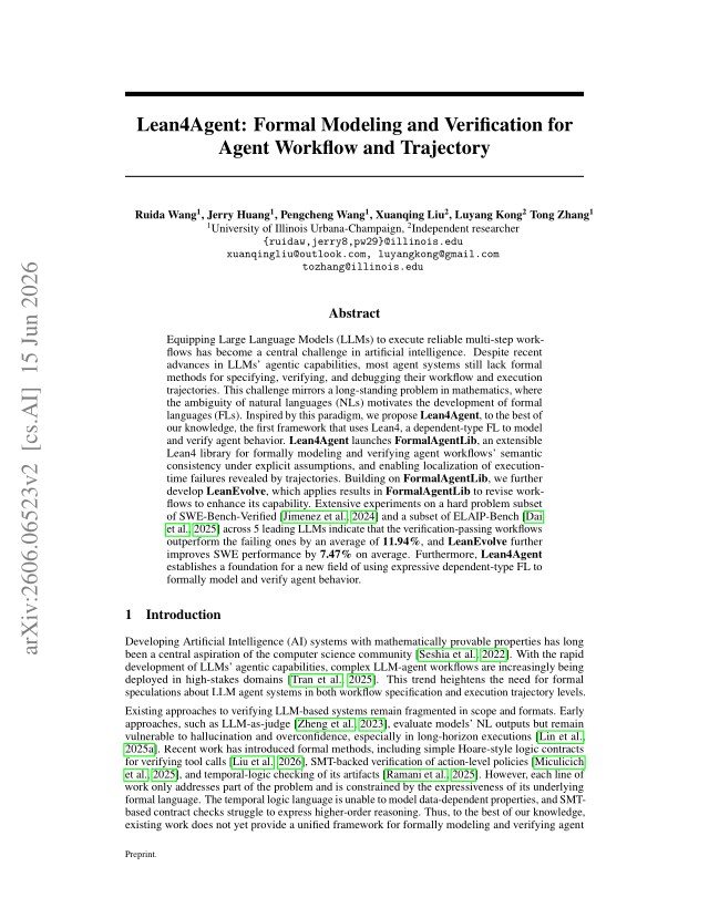 First page of Lean4Agent: Formal Modeling and Verification for Agent Workflow and Trajectory