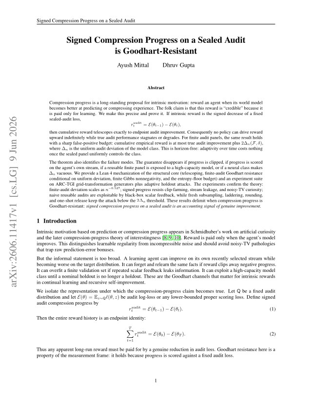 First page of Signed Compression Progress on a Sealed Audit is Goodhart-Resistant