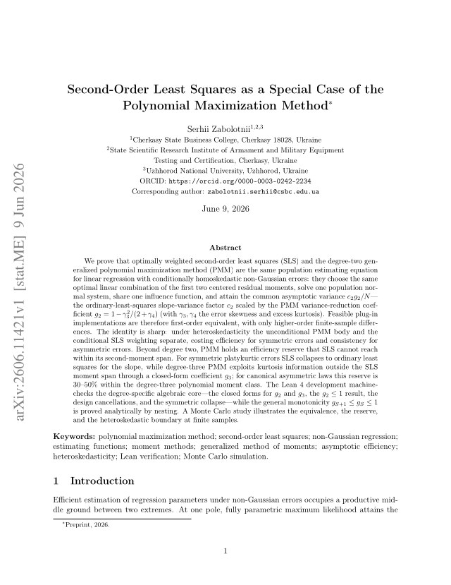 First page of Second-Order Least Squares as a Special Case of the Polynomial Maximization Method