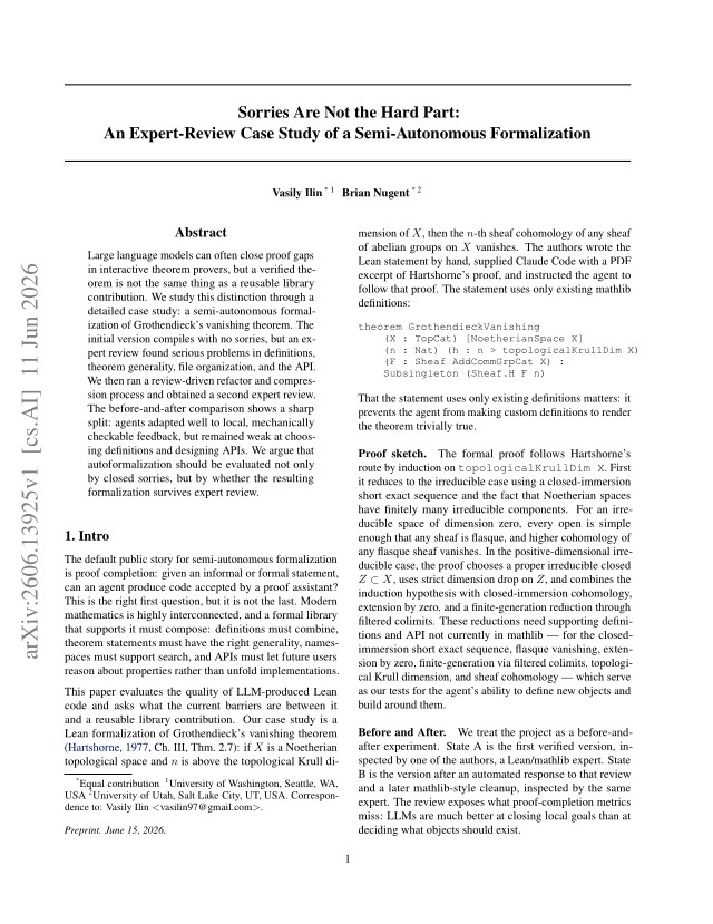 First page of Sorries Are Not the Hard Part: An Expert-Review Case Study of a Semi-Autonomous Formalization