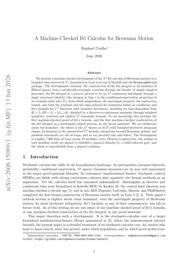First page of A Machine-Checked Itô Calculus for Brownian Motion