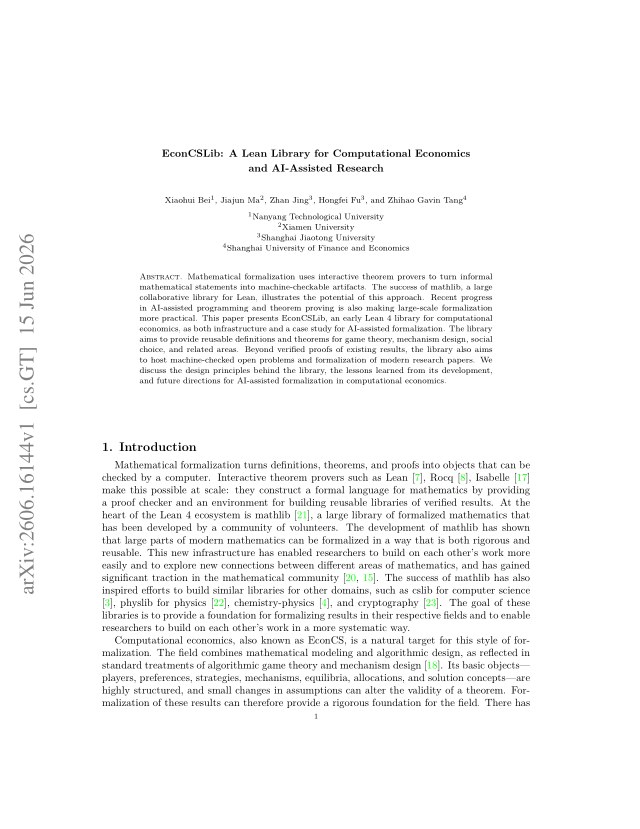 First page of EconCSLib: A Lean Library for Computational Economics and AI-Assisted Research