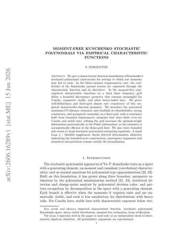 First page of Moment-Free Kunchenko Stochastic Polynomials via Empirical Characteristic Function