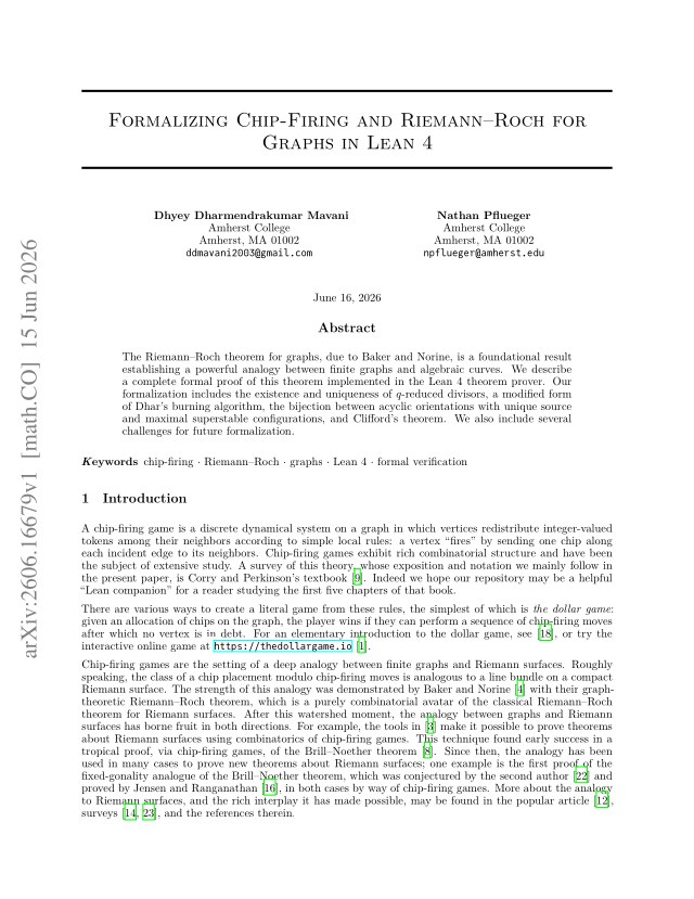 First page of Formalizing chip-firing and Riemann--Roch for graphs in Lean 4