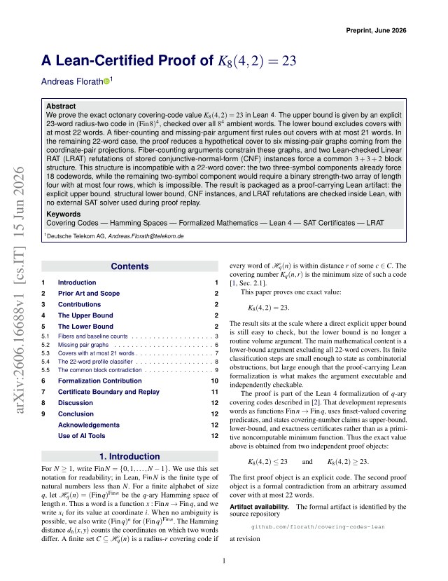 First page of A Lean-Certified Proof of $K_8(4, 2) = 23$