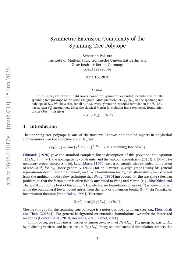 First page of Symmetric Extension Complexity of the Spanning Tree Polytope