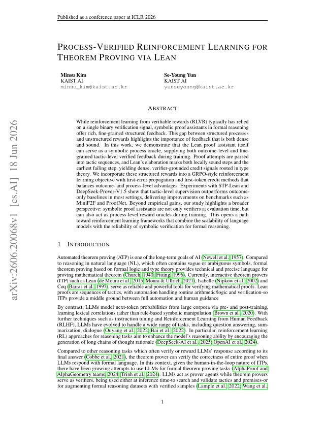 First page of Process-Verified Reinforcement Learning for Theorem Proving via Lean