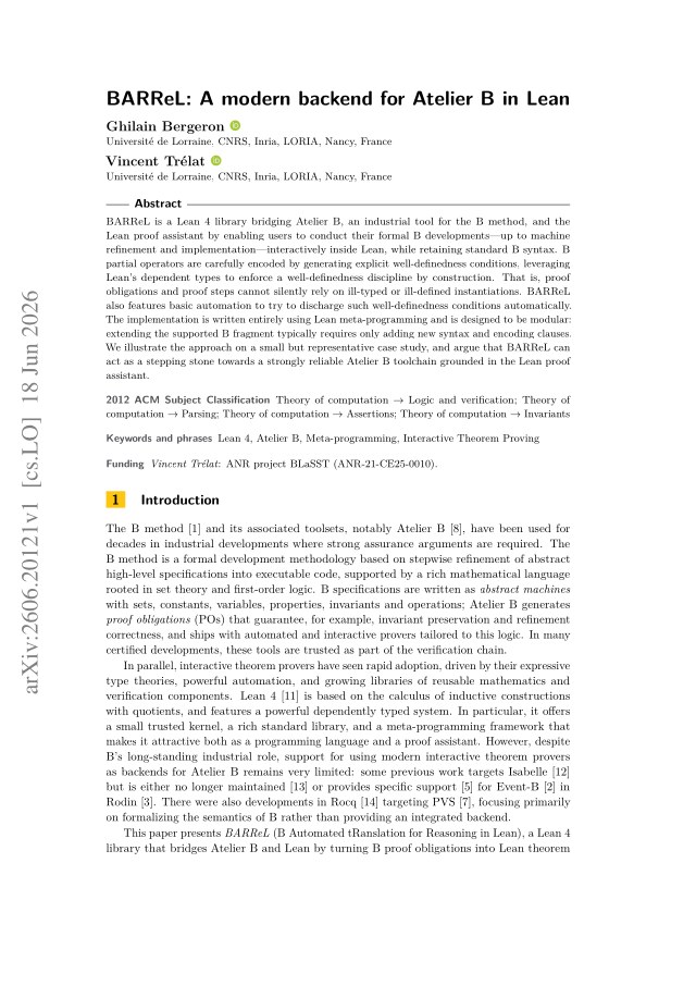 First page of BARReL: a modern backend for Atelier B in Lean