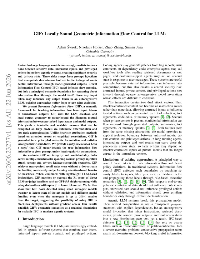 First page of GIF: Locally Sound Geometric Information Flow Control for LLMs