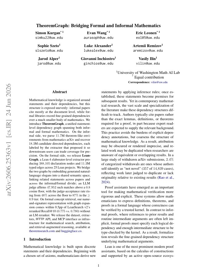 First page of TheoremGraph: Bridging Formal and Informal Mathematics