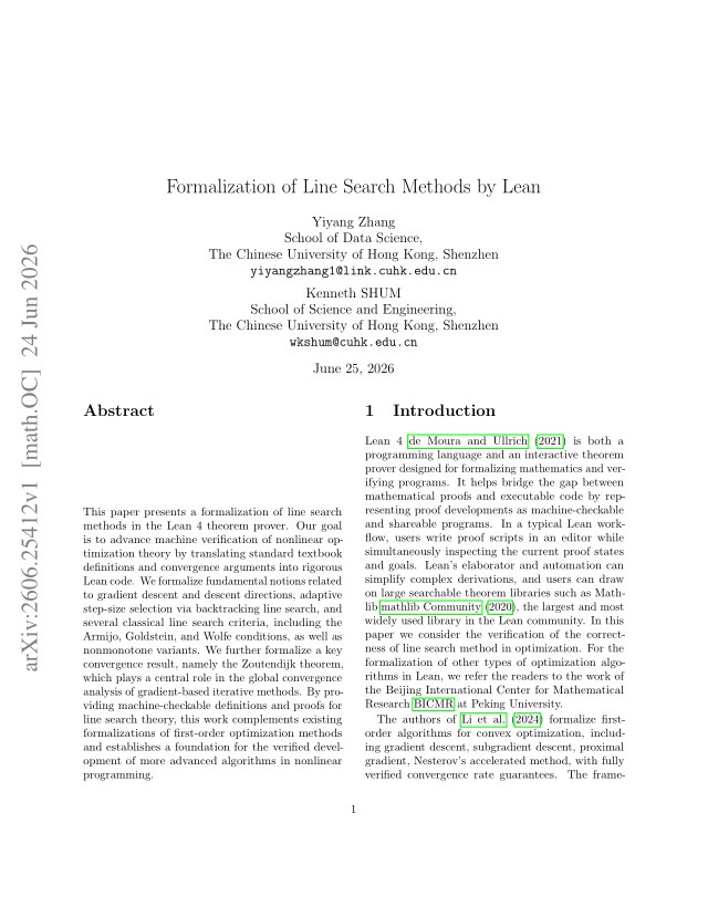 First page of Formalization of Line Search Methods by Lean