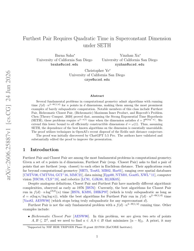 First page of Furthest Pair Requires Quadratic Time in Superconstant Dimension under SETH