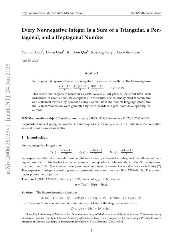 First page of Every Nonnegative Integer Is a Sum of a Triangular, a Pentagonal, and a Heptagonal Number