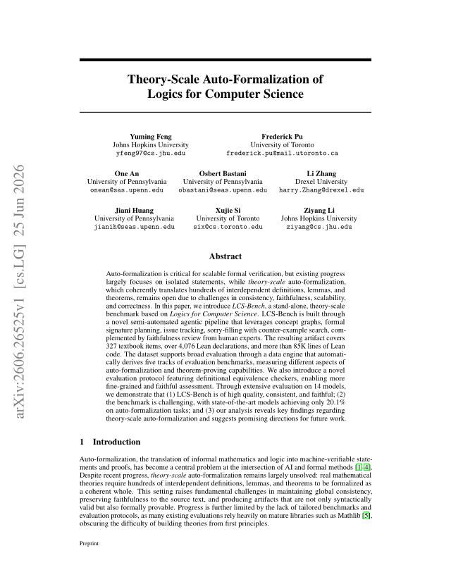 First page of Theory-Scale Auto-Formalization of Logics for Computer Science