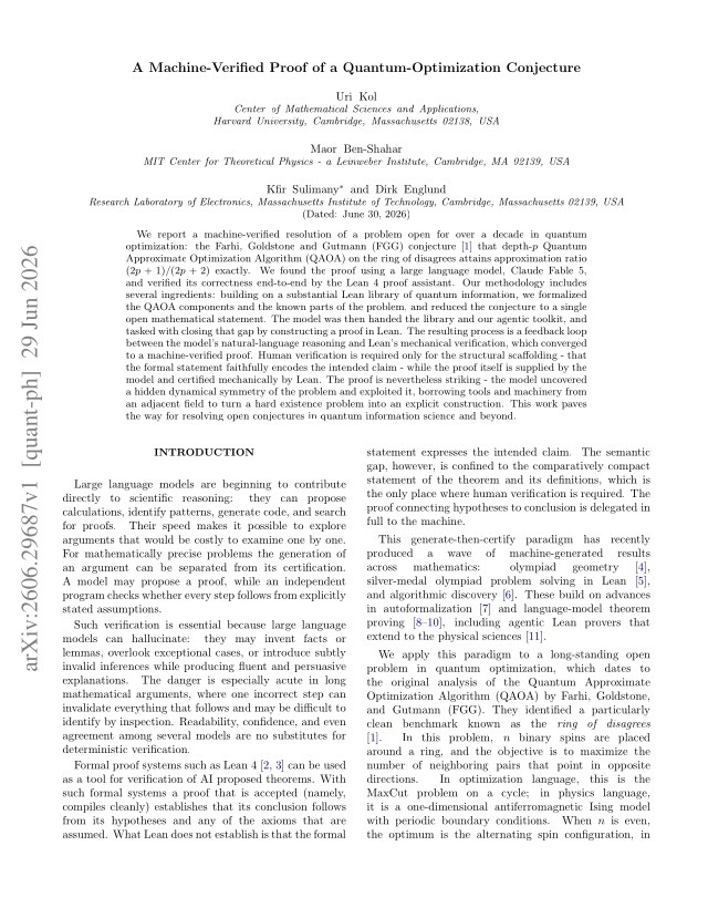 First page of A Machine-Verified Proof of a Quantum-Optimization Conjecture