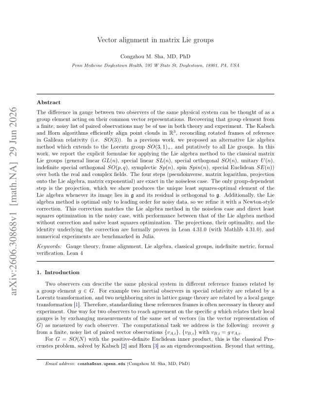 First page of Vector alignment in matrix Lie groups