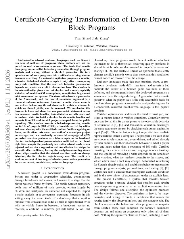 First page of Certificate-Carrying Transformation of Event-Driven Block Programs