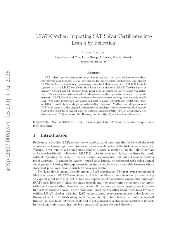 First page of LRAT-Catcher: Importing SAT Solver Certificates into Lean4 by Reflection