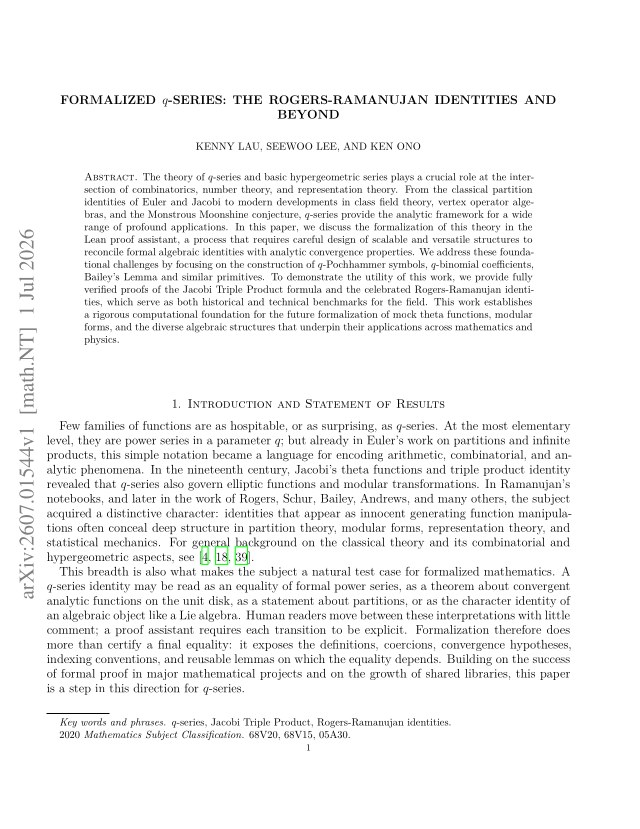 First page of Formalized $q$-series: The Rogers-Ramanujan Identities and Beyond