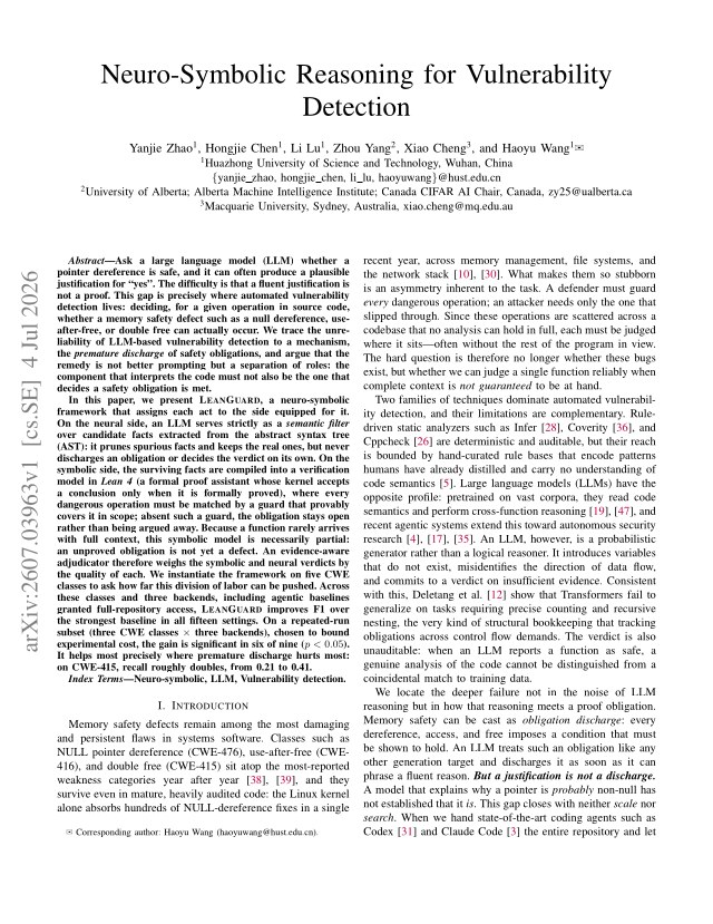 First page of Neuro-Symbolic Reasoning for Vulnerability Detection