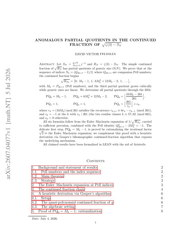First page of Anomalous Partial Quotients in the Continued Fraction of $\sqrt{ζ(3)-S_N}$