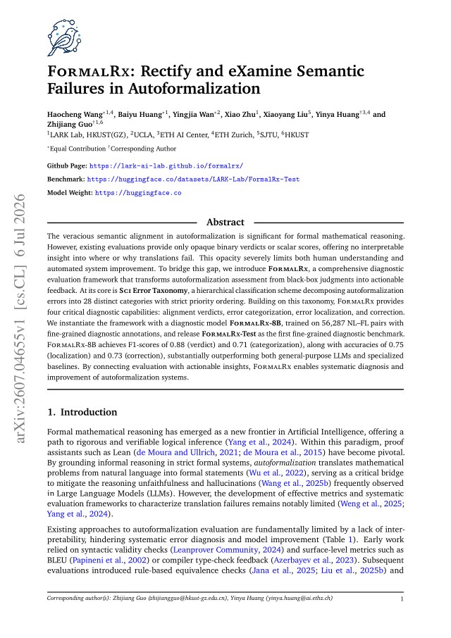 First page of FormalRx: Rectify and eXamine Semantic Failures in Autoformalization