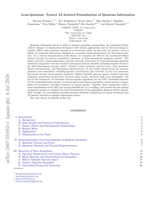 First page of Lean-Quantum: Toward AI-Assisted Formalization of Quantum Information
