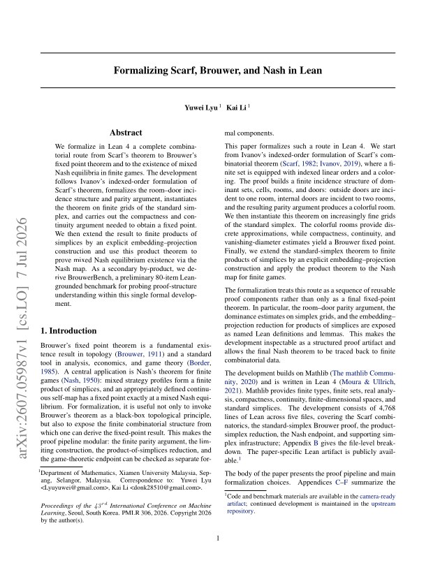 First page of Formalizing Scarf, Brouwer, and Nash in Lean
